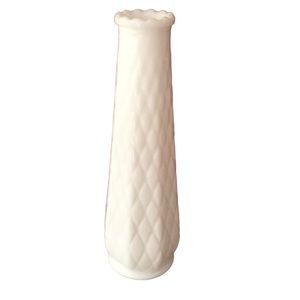 EO Brody Diamond Pattern Milk Glass Bud Vase